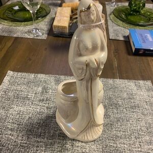 Elegant Iridescent Cream Ceramic Madonna Figurine